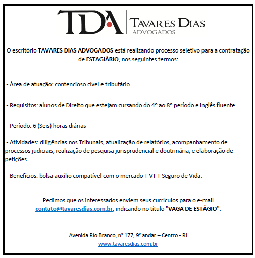 Vaga para estagiário em Direito