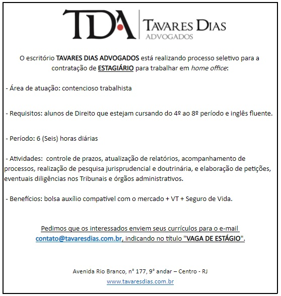 Vaga para estagiário na área trabalhista