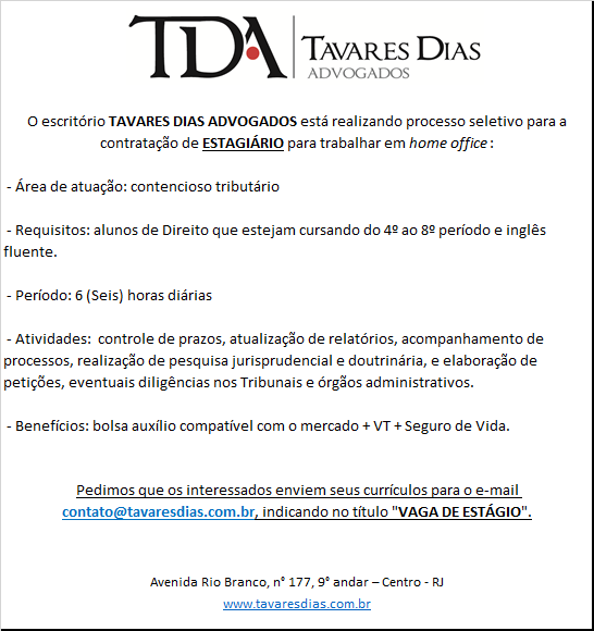 Vaga de estagiário – Área Tributária