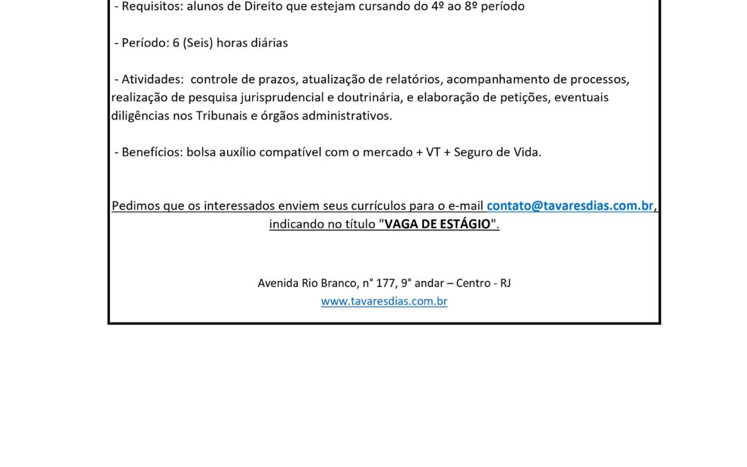 Vaga de Estágio – Tributário