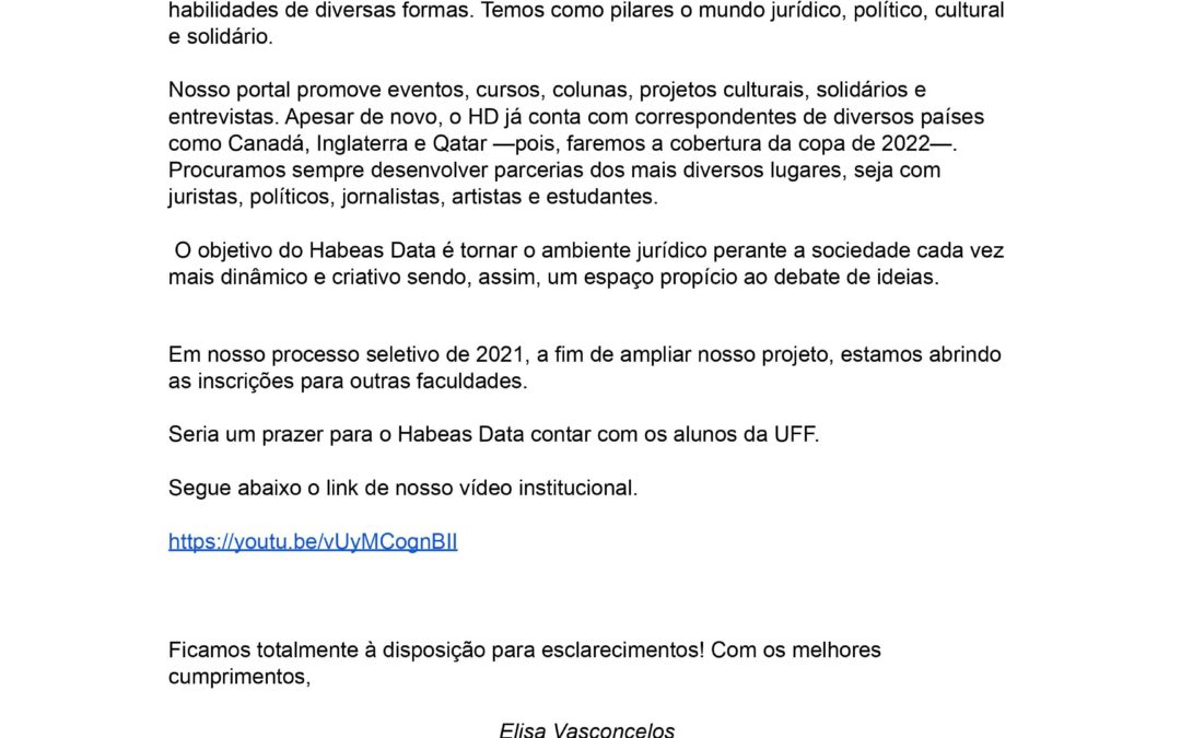 Convite HD aos alunos do curso de Direito