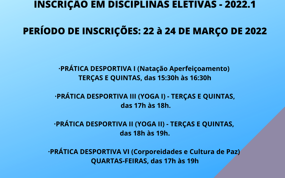 Disciplinas eletivas do Departamento de Educação Física e Desportos para 2022.1