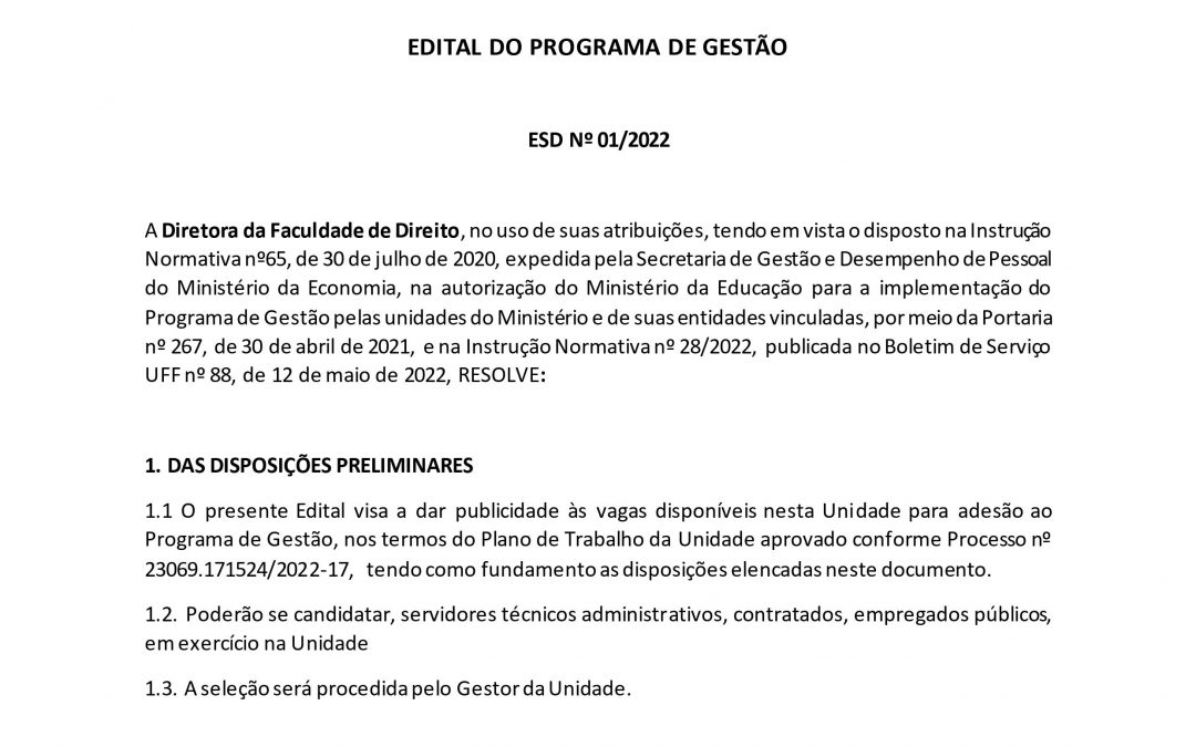 Programa de Gestão da Faculdade de Direito