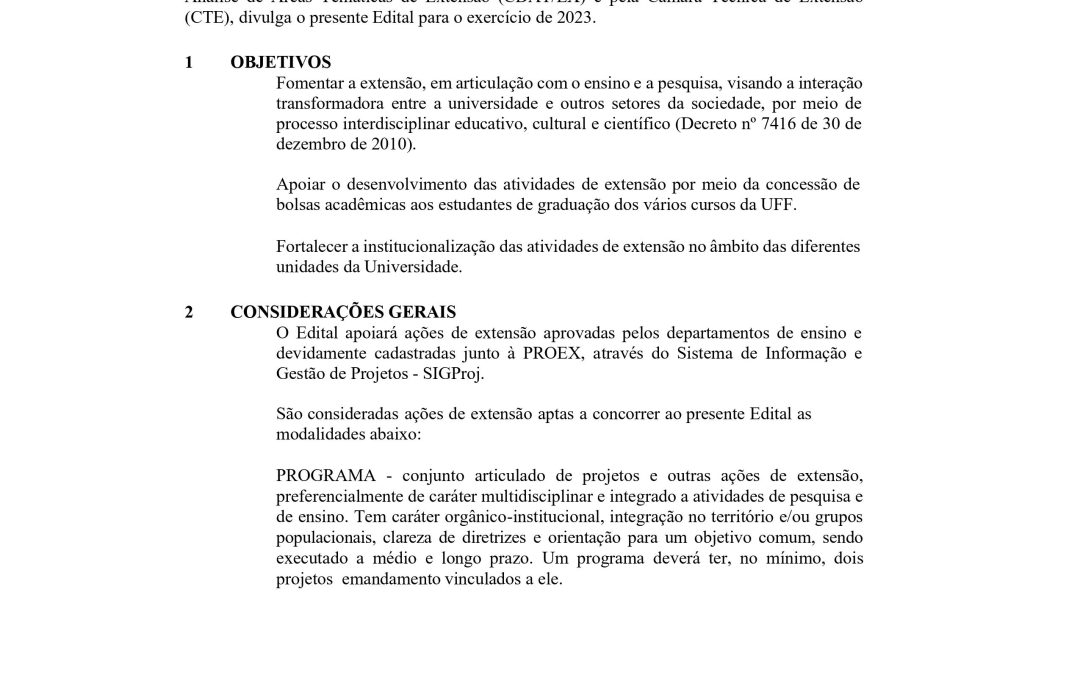 Edital de Bolsa de Extensão