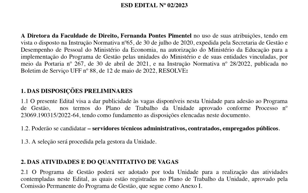 Novo Edital do Programa de Gestão para Novos participantes