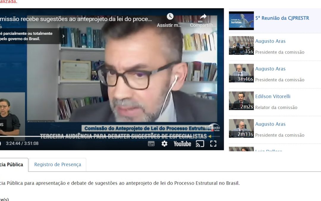 Professor da UFF participa das discussões em audiência pública no Senado Federal para elaboração da proposta de regulamentação dos Processos Estruturais