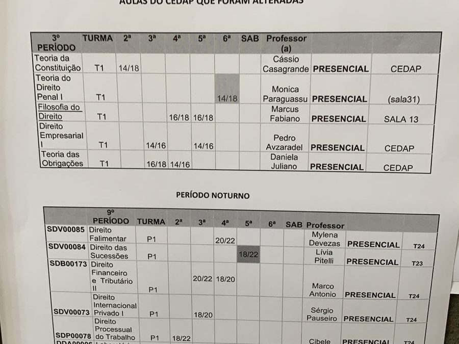 Horário de Aulas Provisório
